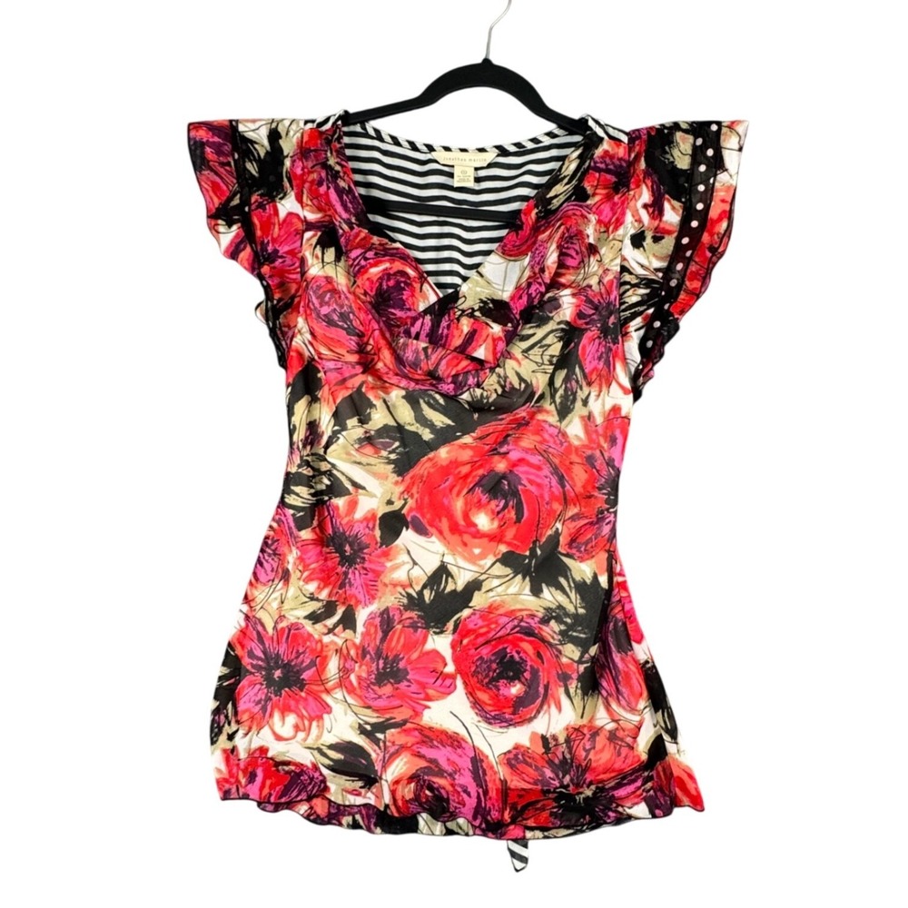 Jonathan Martin Floral Cowl Neck Romantic Coquette Butterfly Sleeve Top S‎